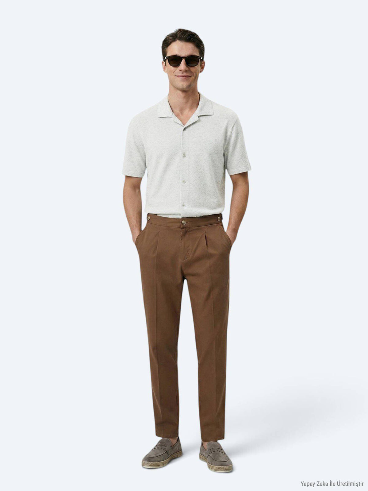 Beige gemustertes Strick-Casual-Leinenhemd