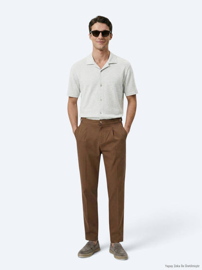 Beige gemustertes Strick-Casual-Leinenhemd