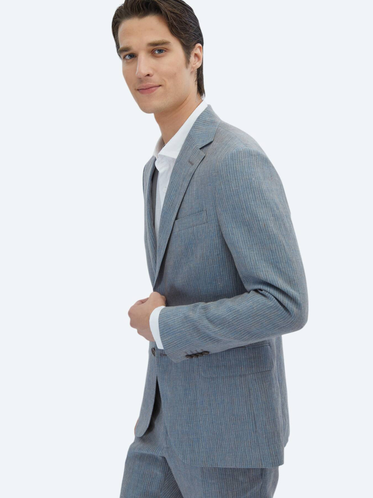 Gestreifter Modern Fit 100% Leinenanzug