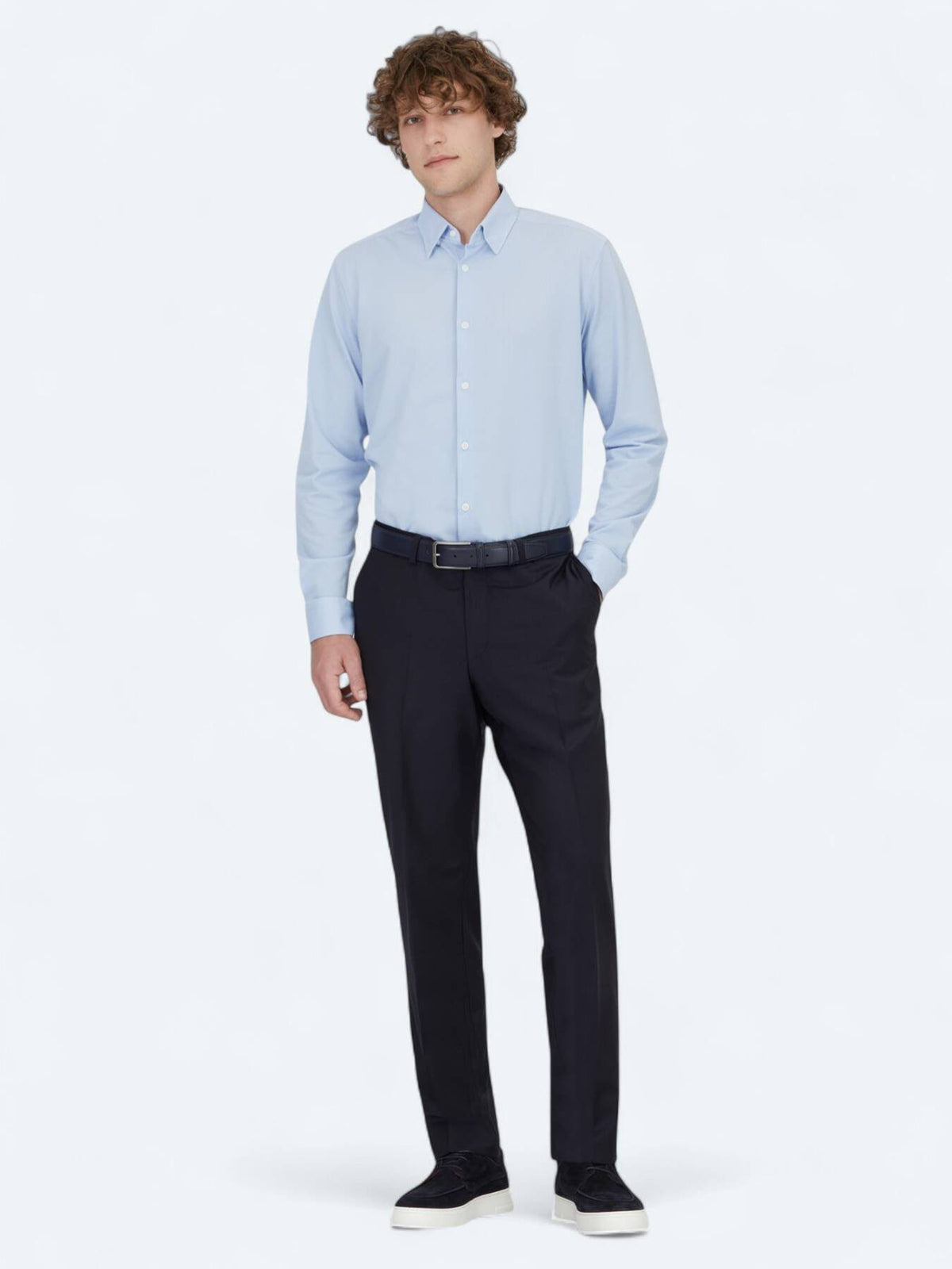 Hellblaues gestreiftes Regular Fit Strick-Casual-Hemd aus Baumwollmischung