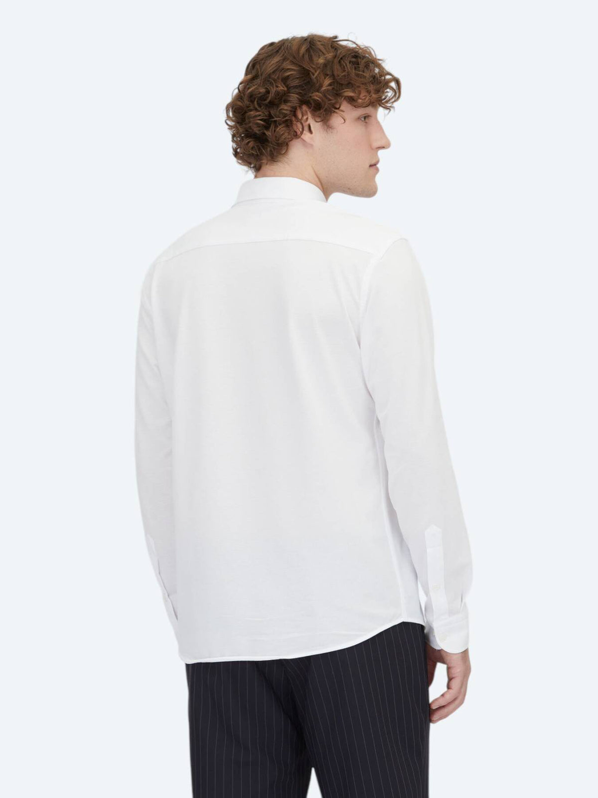 Weiß Gestreiftes Regular Fit Strick Freizeit Baumwollmischung Hemd