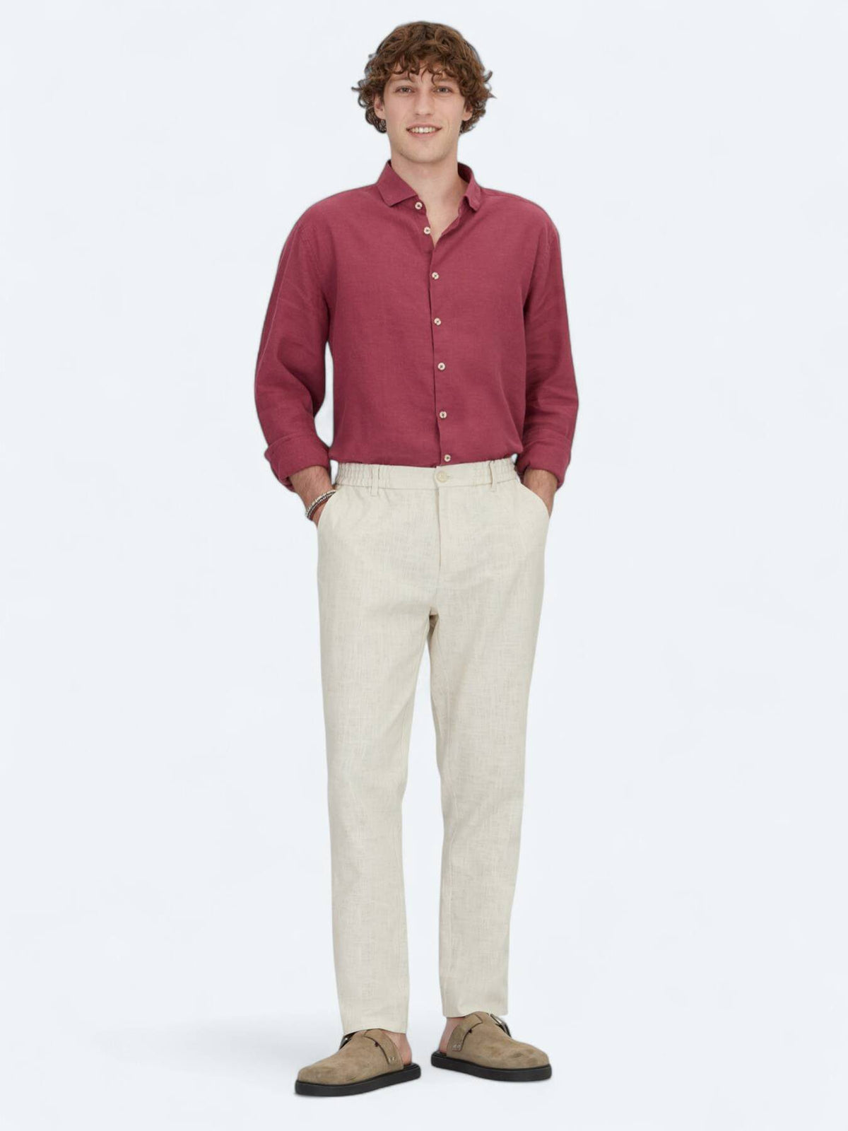 Ecru Weben Freizeit Baumwollmischung Hose