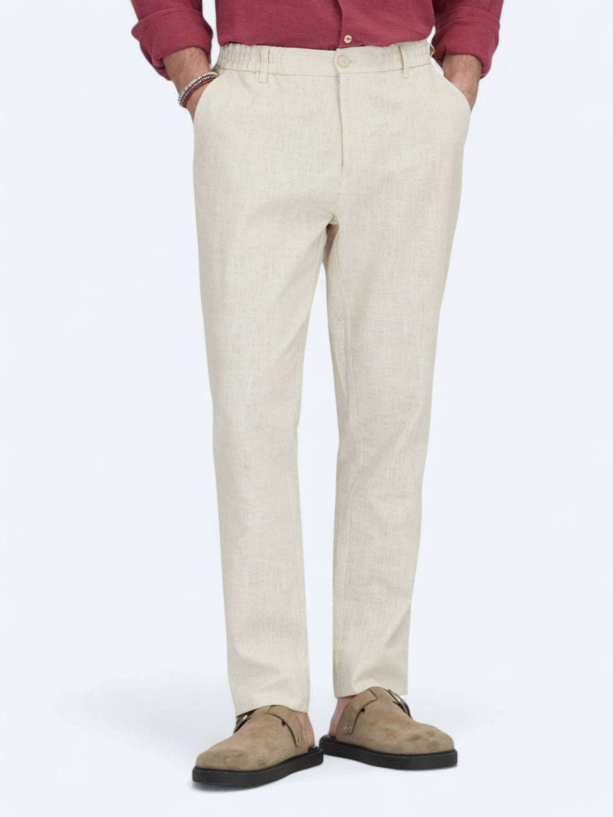 Ecru Weben Freizeit Baumwollmischung Hose