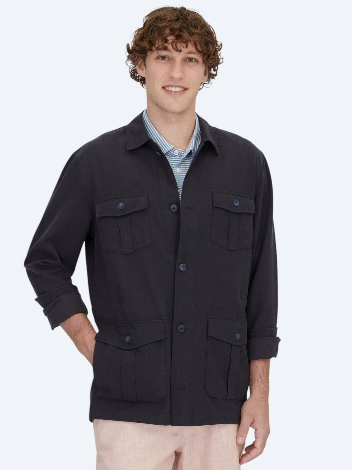 Lacivert Oversize Fit Gewebte Baumwollmischung Overshirt