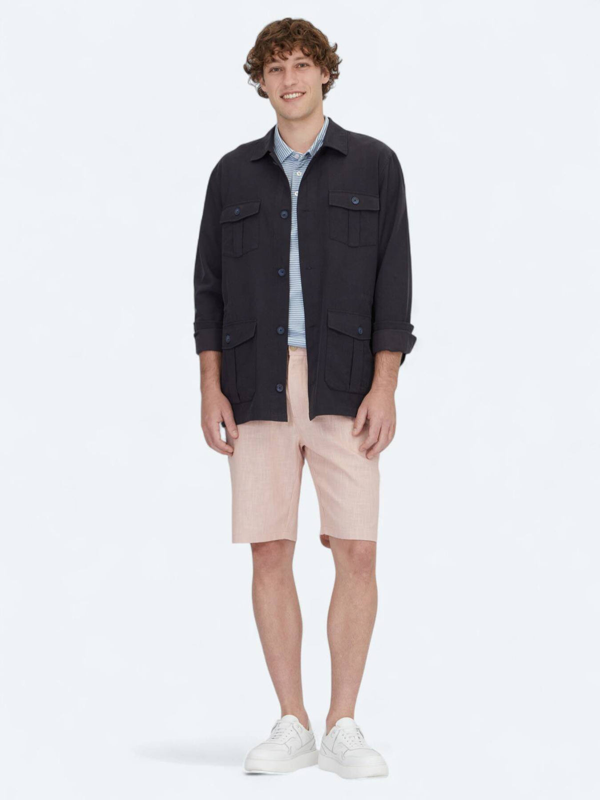 Lacivert Oversize Fit Gewebte Baumwollmischung Overshirt