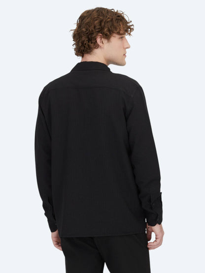 Siyah Regular Fit Gewebte Overshirt