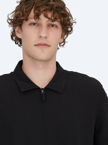 Siyah Regular Fit Gewebte Overshirt