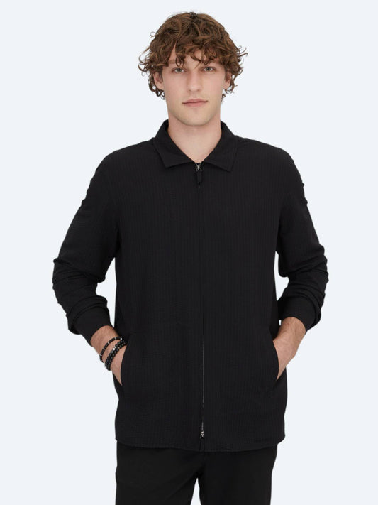 Siyah Regular Fit Gewebte Overshirt