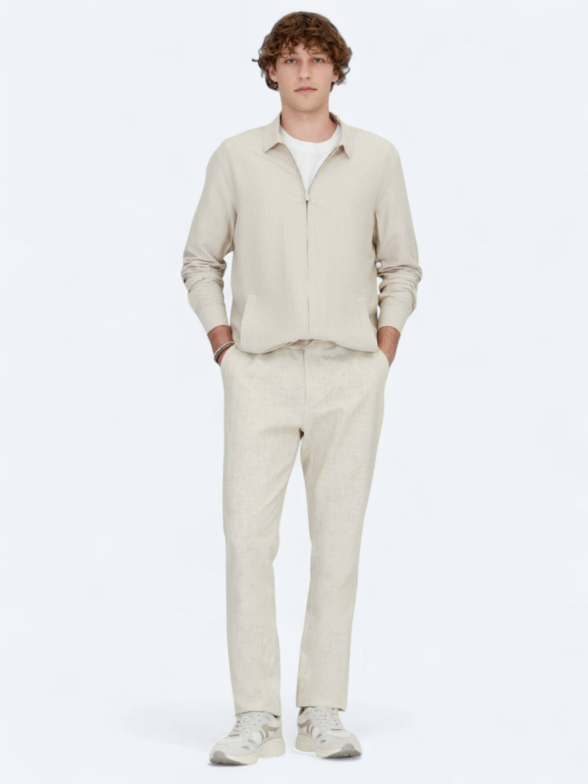 Bej Regular Fit Gewebte Overshirt