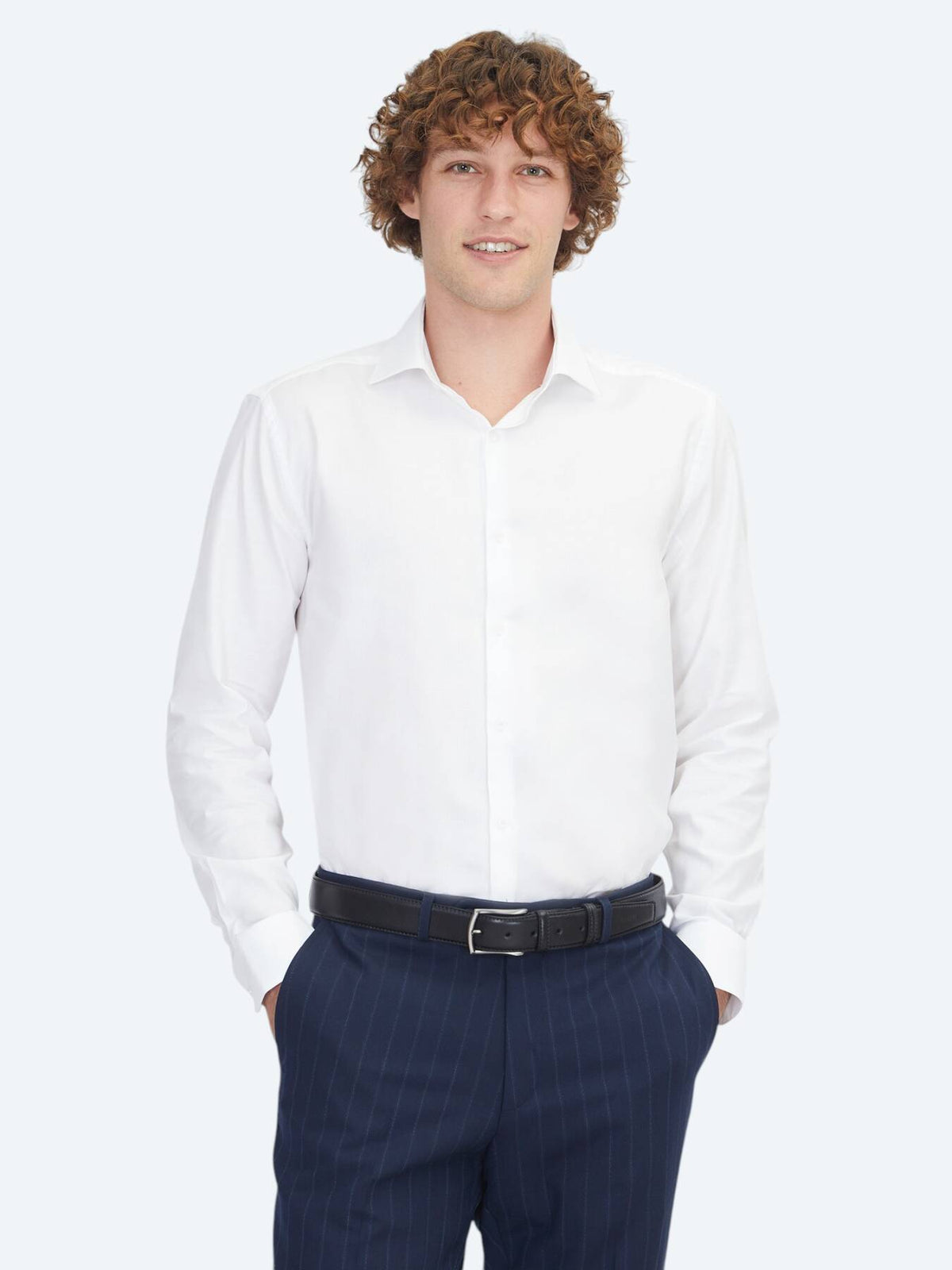 Weißes Regular Fit Weben Klassisches 100% Baumwollhemd