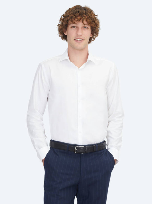 Weißes Regular Fit Weben Klassisches 100% Baumwollhemd