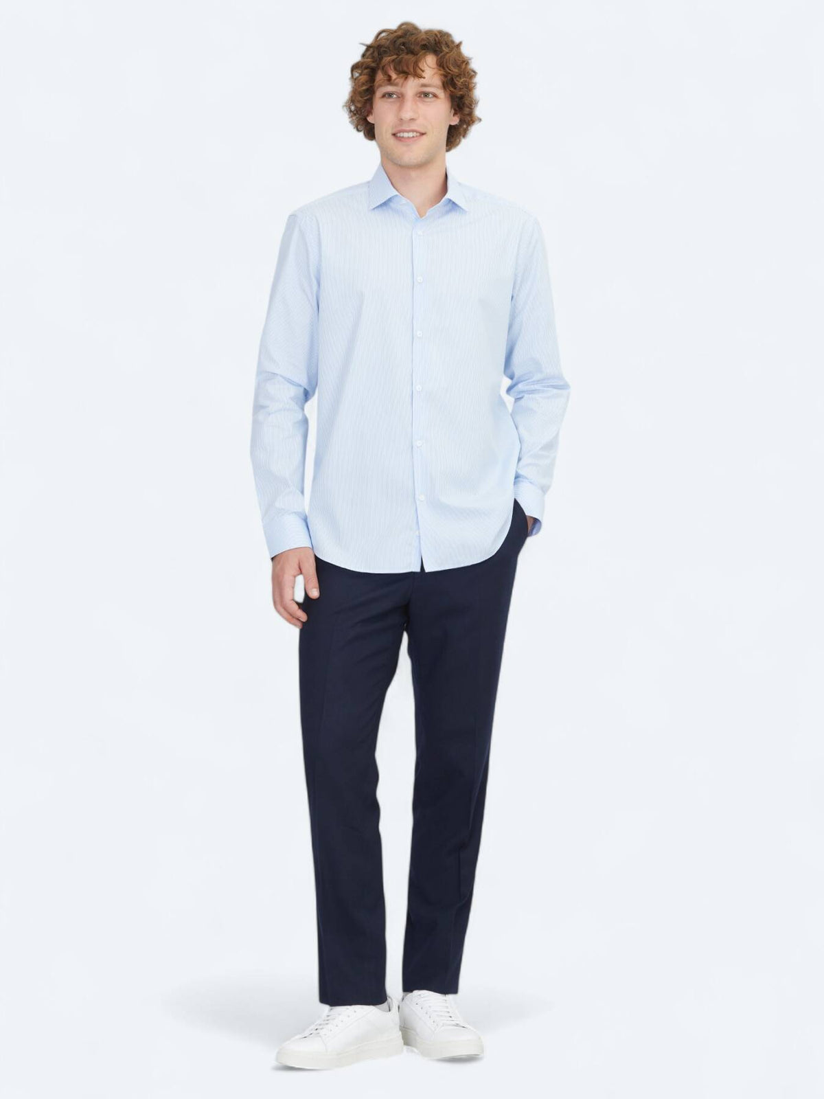 Blaues Regular Fit Weben Klassisches 100% Baumwollhemd