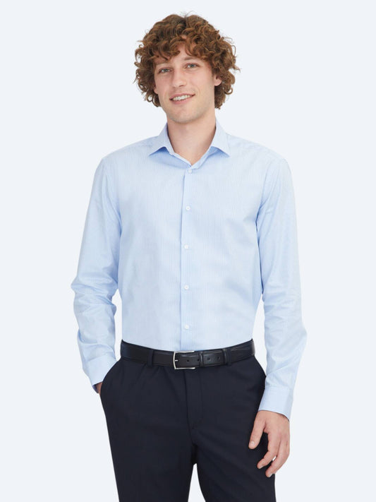 Blaues Regular Fit Weben Klassisches 100% Baumwollhemd