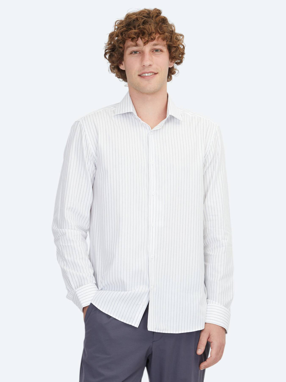 Blaues Regular Fit Weben Klassisches 100% Baumwollhemd
