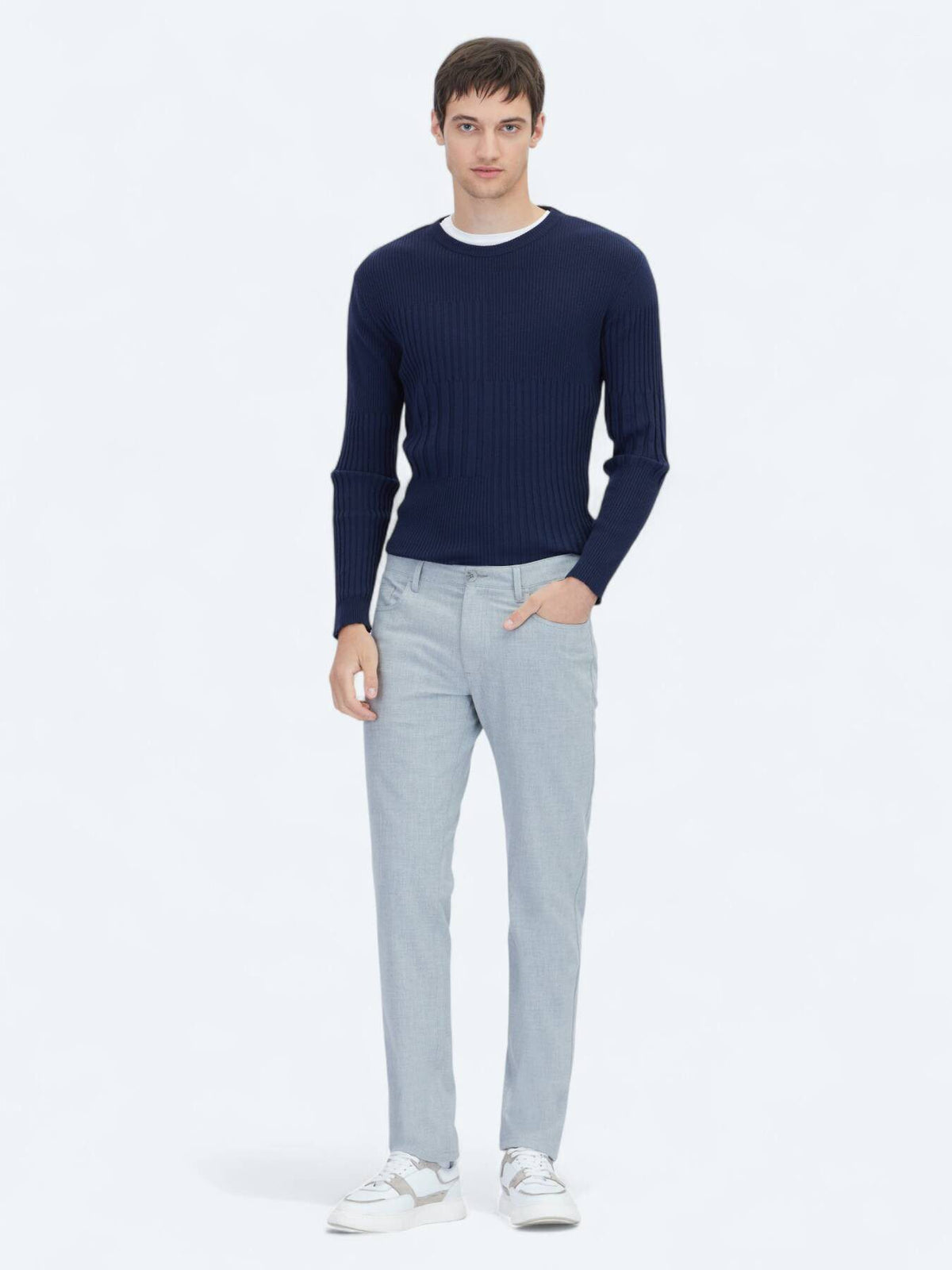 Graue Weberei Slim Fit Freizeithose