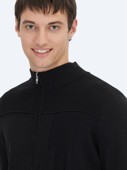 Schwarze Baumwollmischung Strickjacke