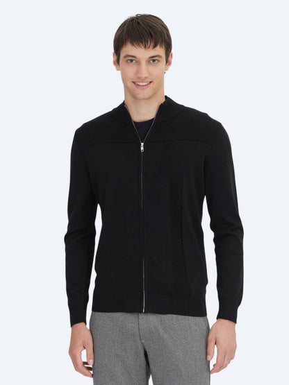 Schwarze Baumwollmischung Strickjacke