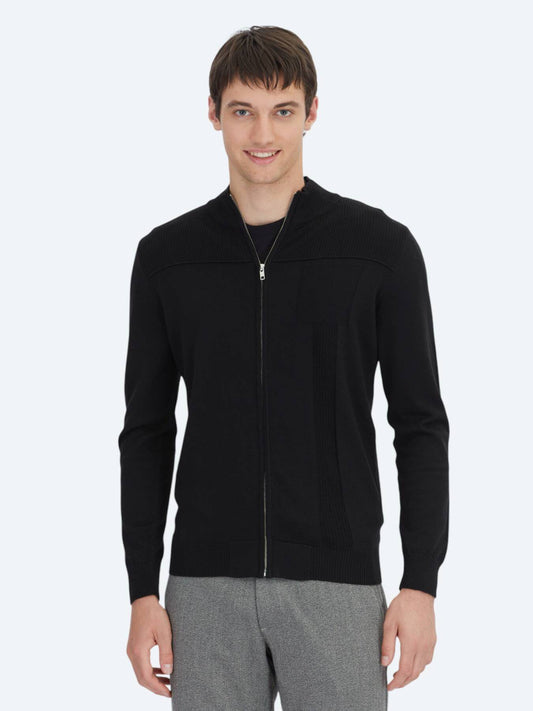 Schwarze Baumwollmischung Strickjacke