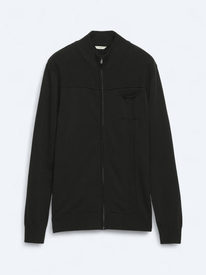 Schwarze Baumwollmischung Strickjacke