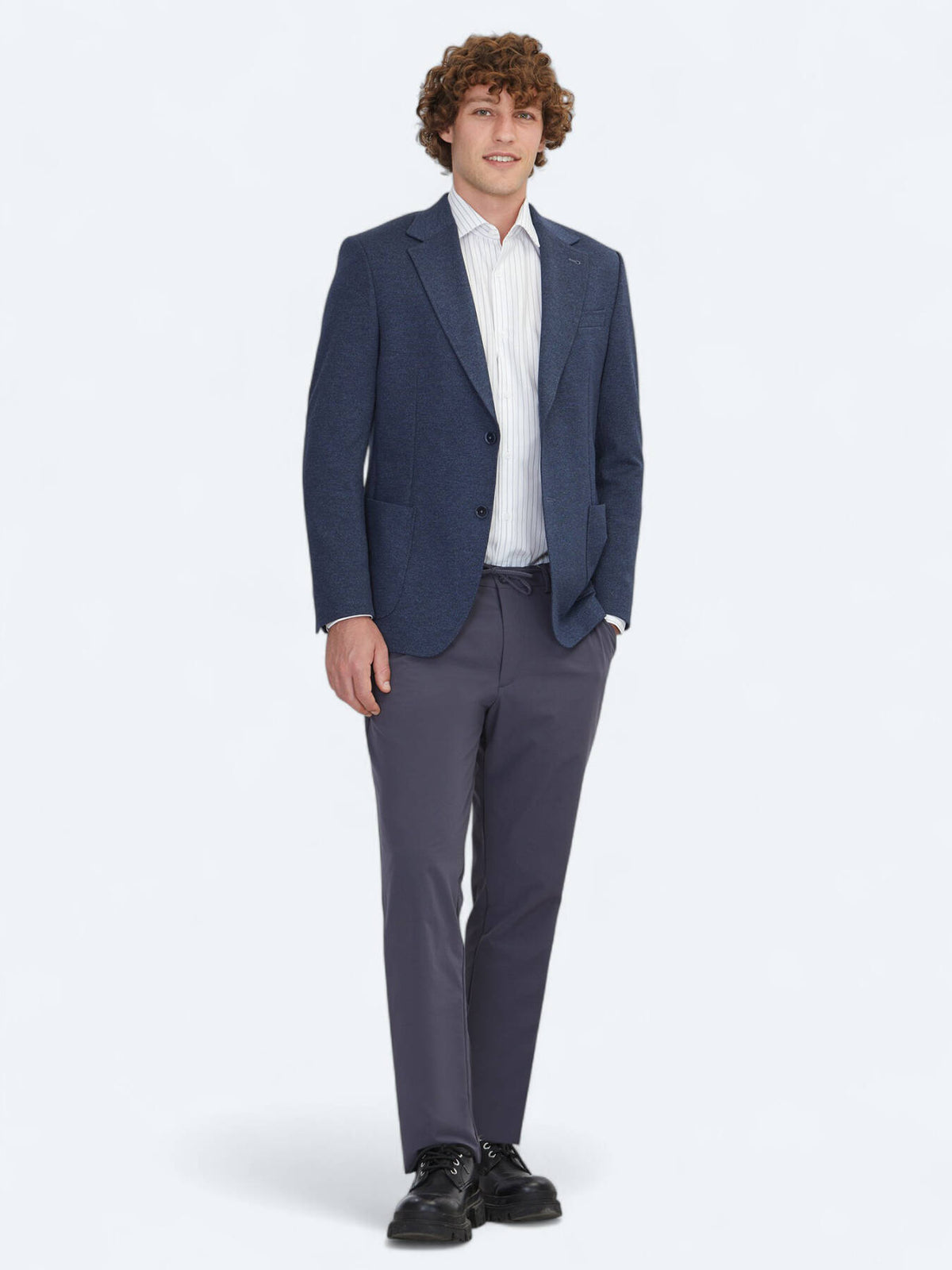 Blaue Gestreifte Modern Fit Jacke