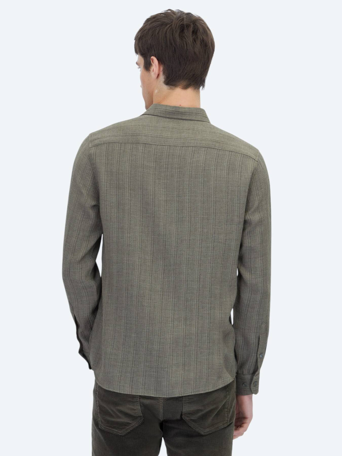 Khaki Gestreiftes Regular Fit Weben Freizeithemd