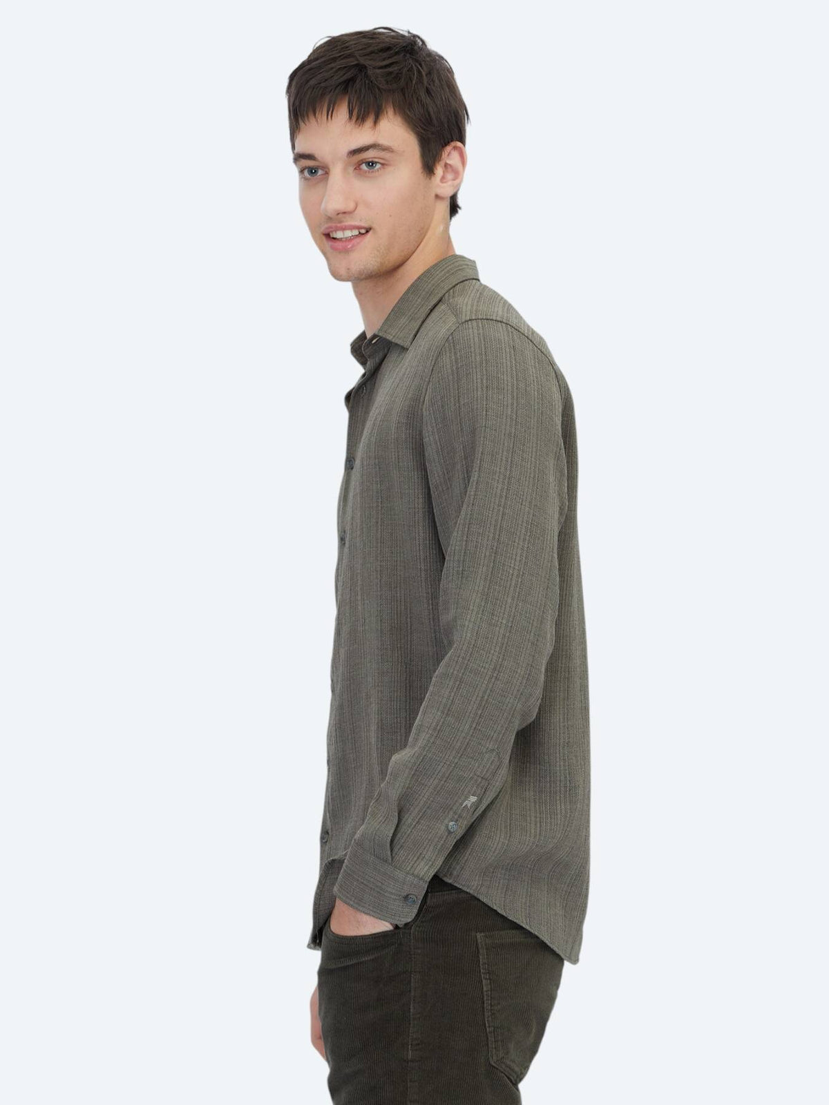 Khaki Gestreiftes Regular Fit Weben Freizeithemd