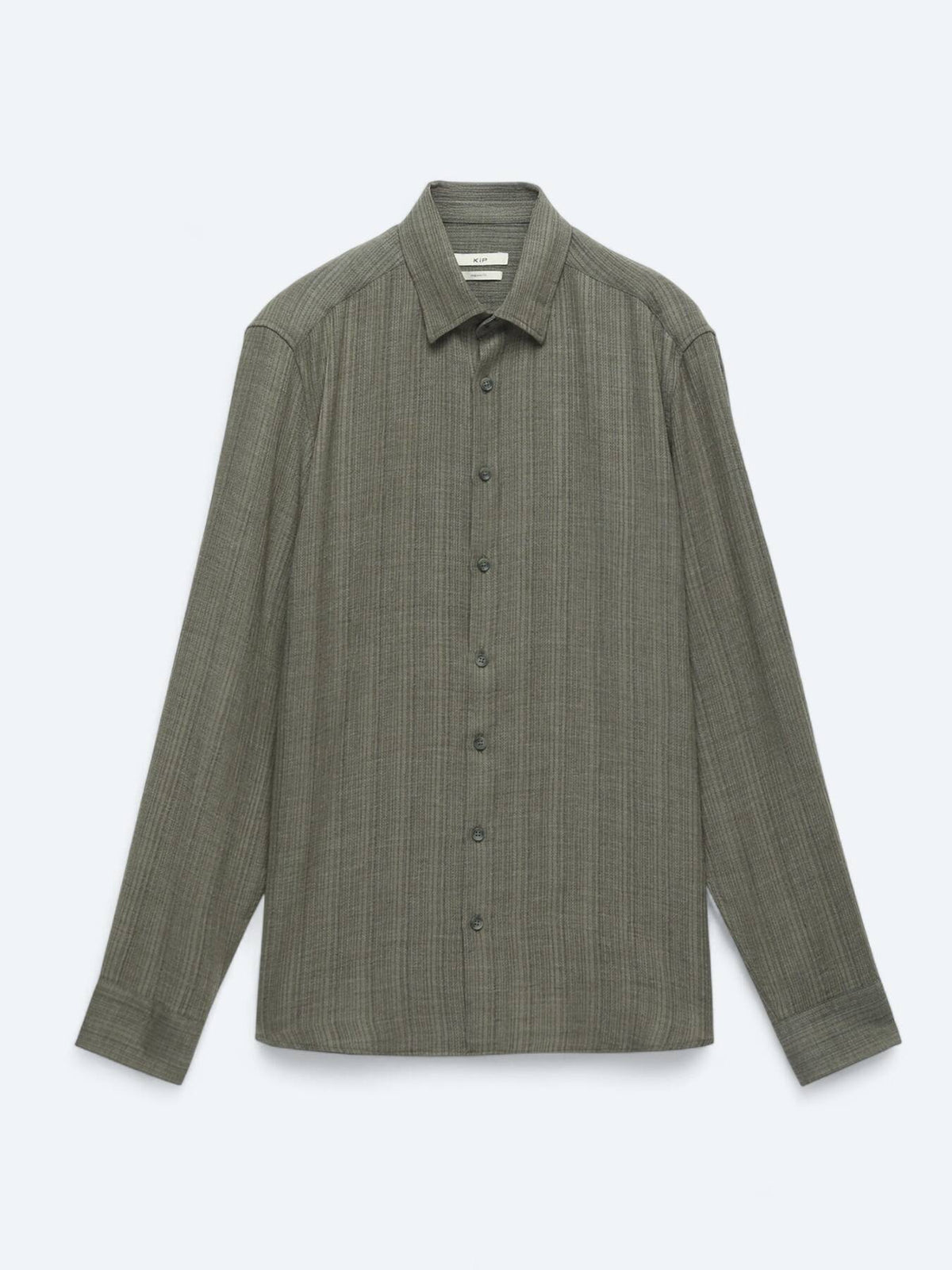 Khaki Gestreiftes Regular Fit Weben Freizeithemd