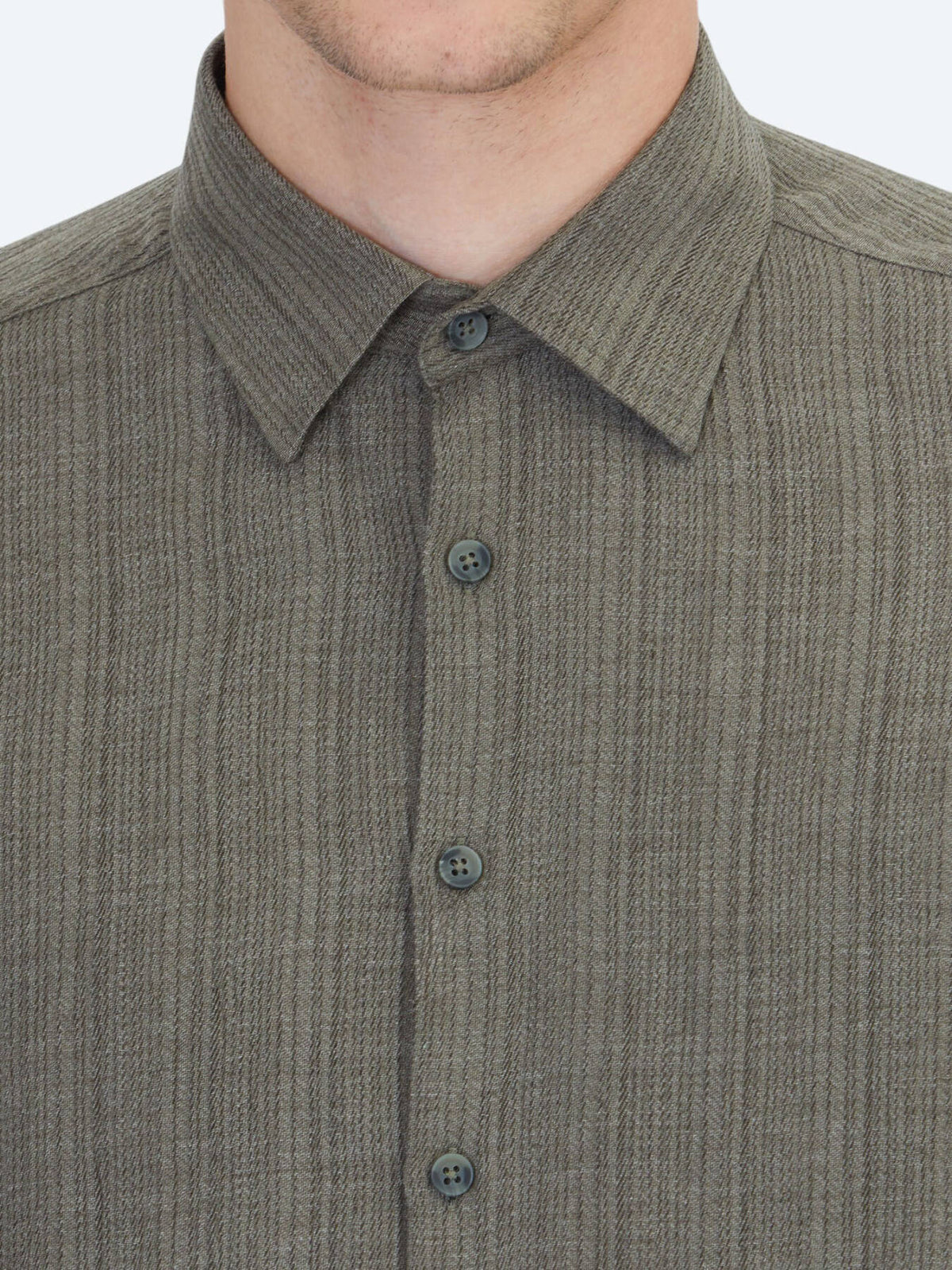 Khaki Gestreiftes Regular Fit Weben Freizeithemd