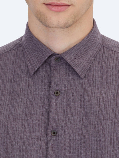 Pflaumenfarben gestreift Regulärer Schnitt Weben Freizeithemd