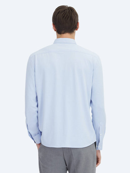 Blaues Regular Fit Strick-Sport-Baumwollmischhemd