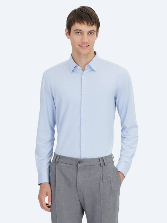 Blaues Regular Fit Strick-Sport-Baumwollmischhemd