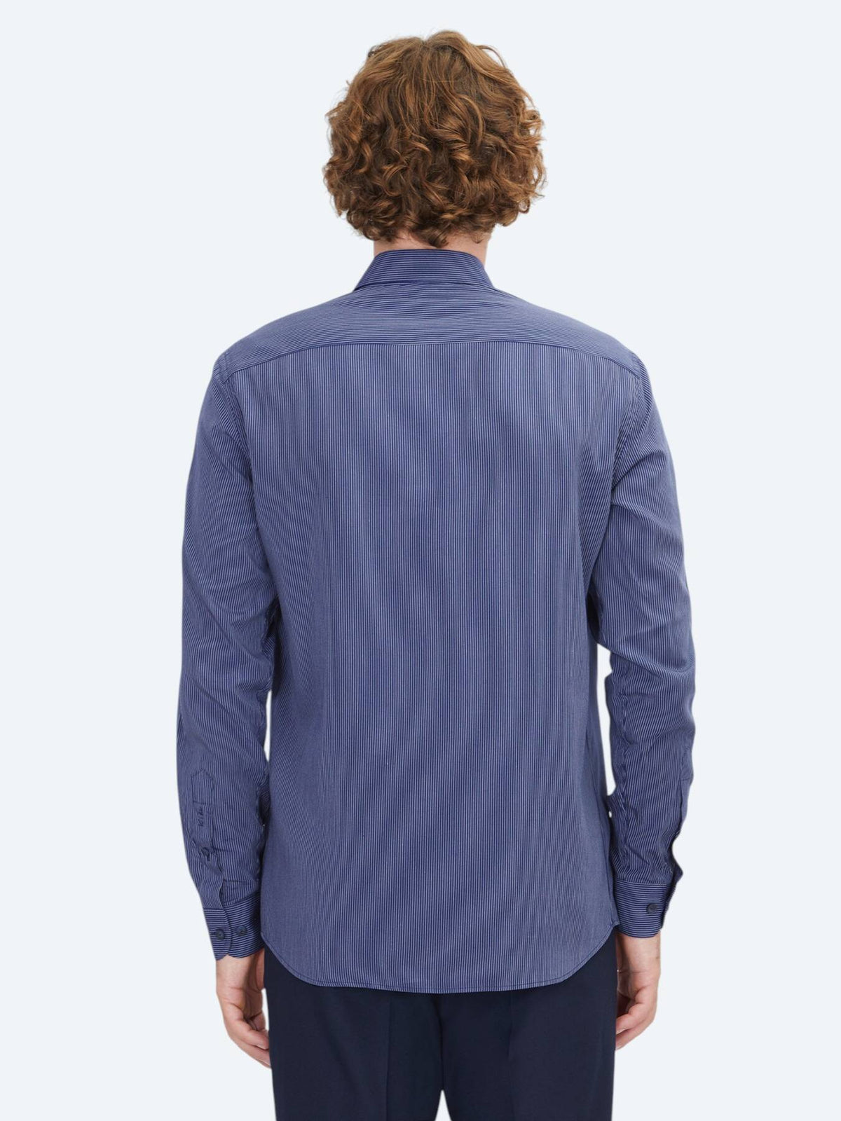 Marineblau gestreiftes Regular Fit Web-Casual-Hemd