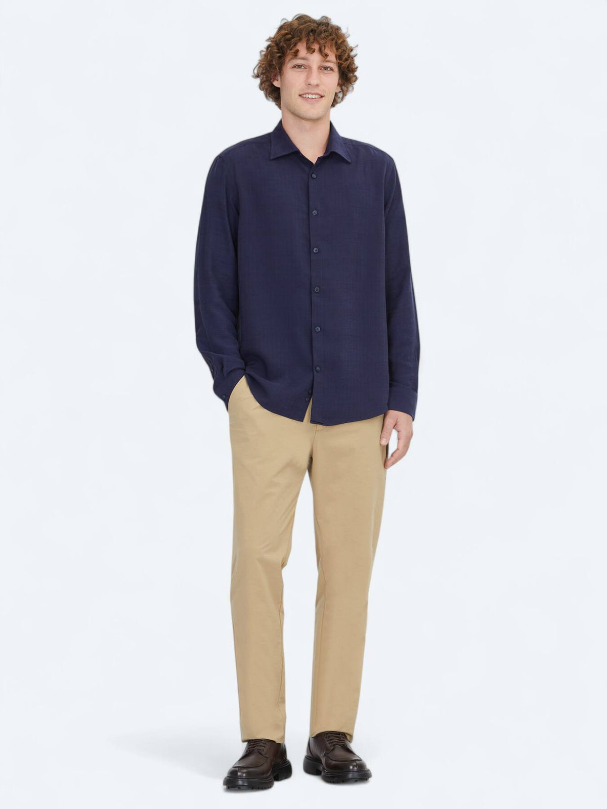 Marineblau gestreiftes Regular Fit Web-Casual-Hemd