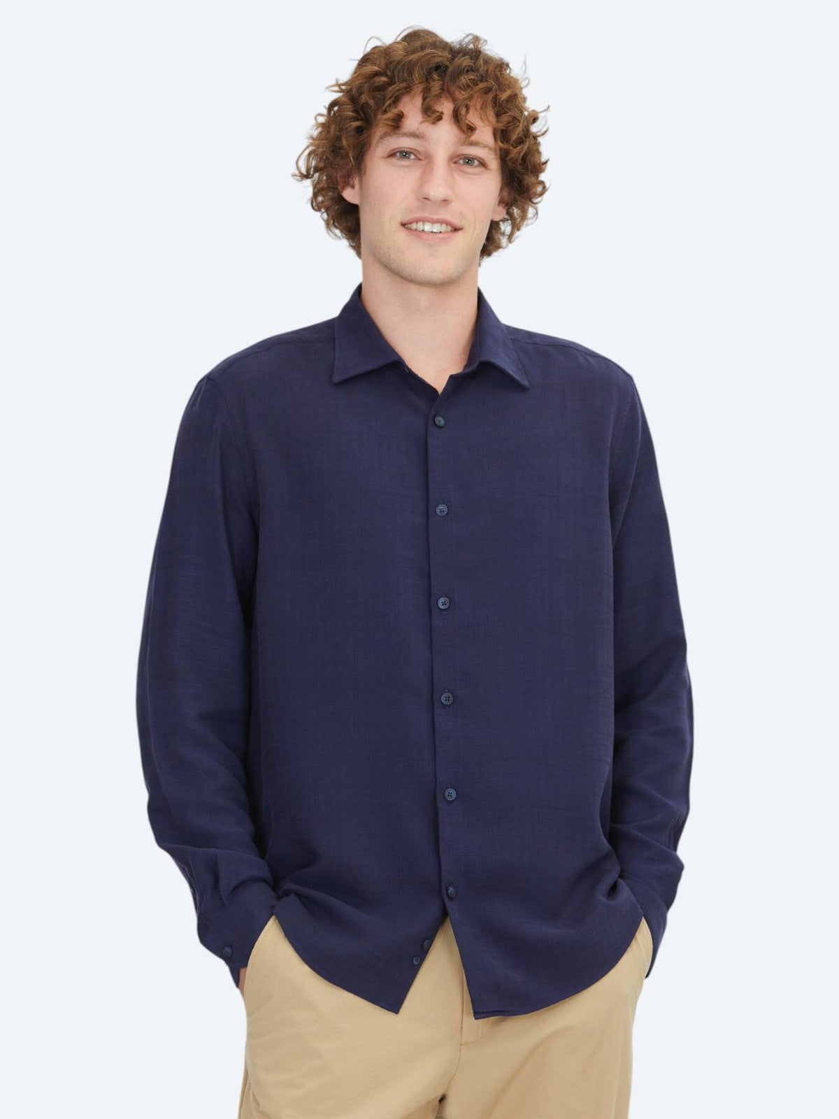 Marineblau gestreiftes Regular Fit Web-Casual-Hemd