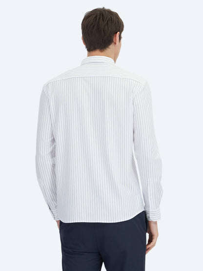 Navy Blau Gestreift Regulärer Schnitt Strick Sport Baumwollmischung Hemd