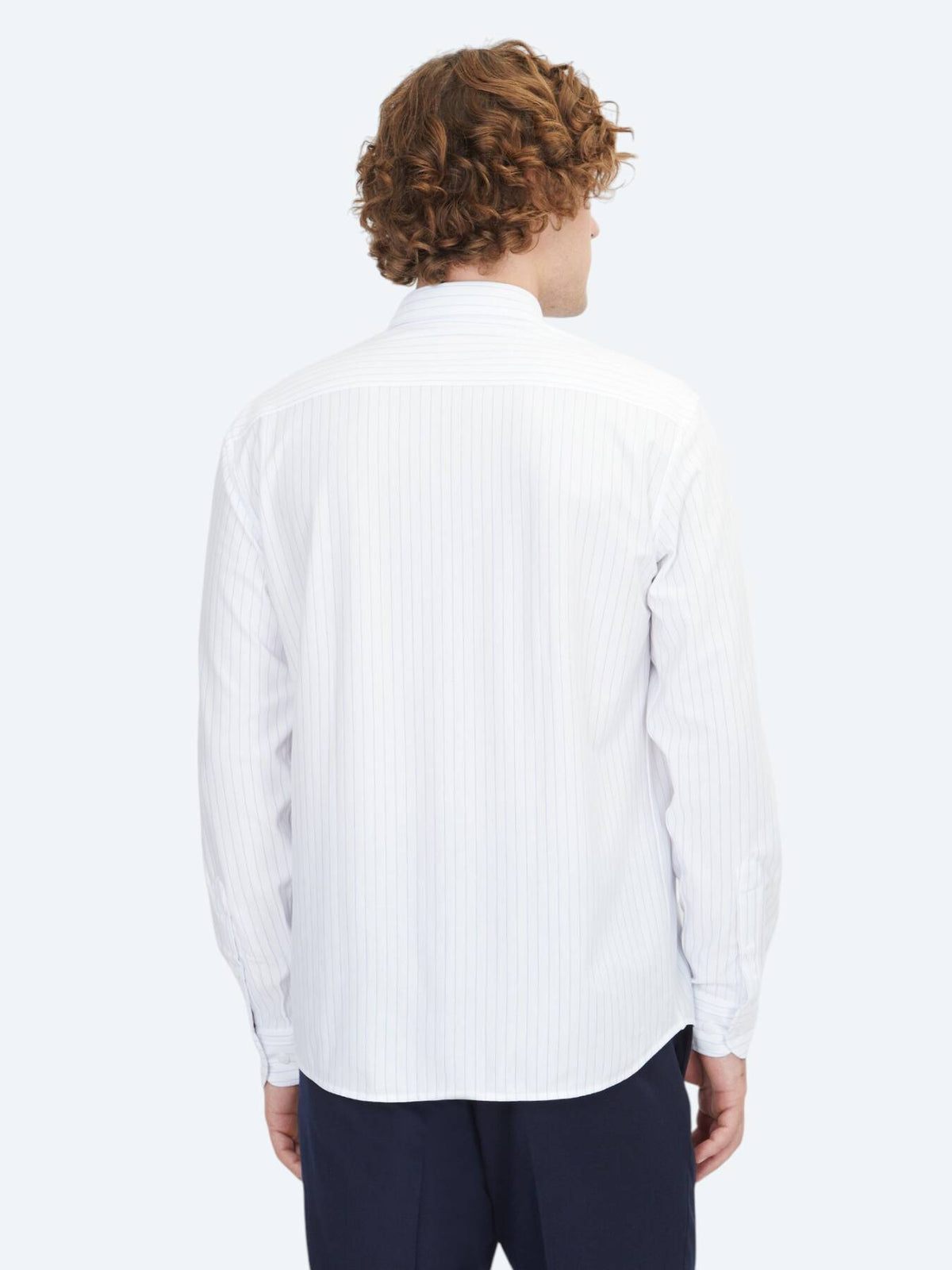 Blau Gestreiftes Regular Fit Strick Sport Baumwollmischung Hemd