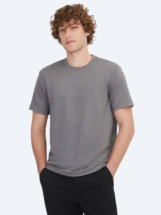 Kohlefarb. Unifarben Rundhals T-Shirt