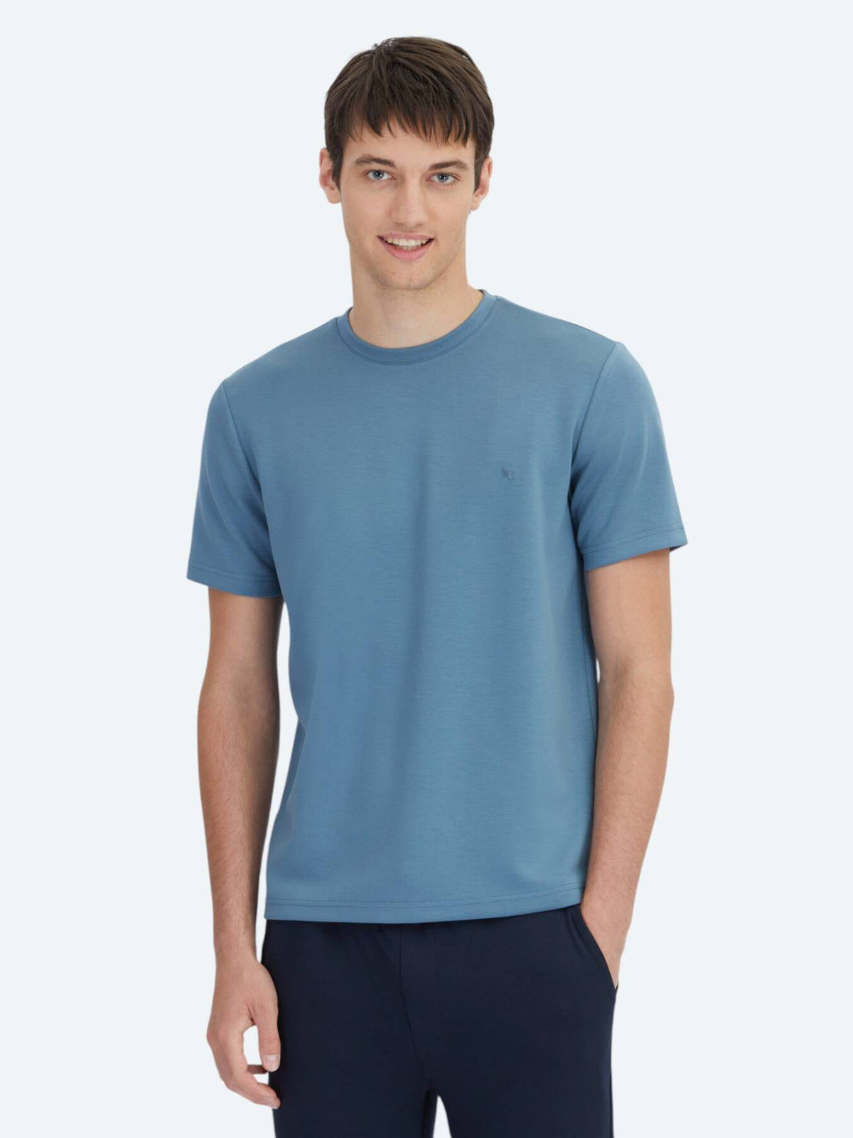 Indigo Unifarben Rundhals T-Shirt