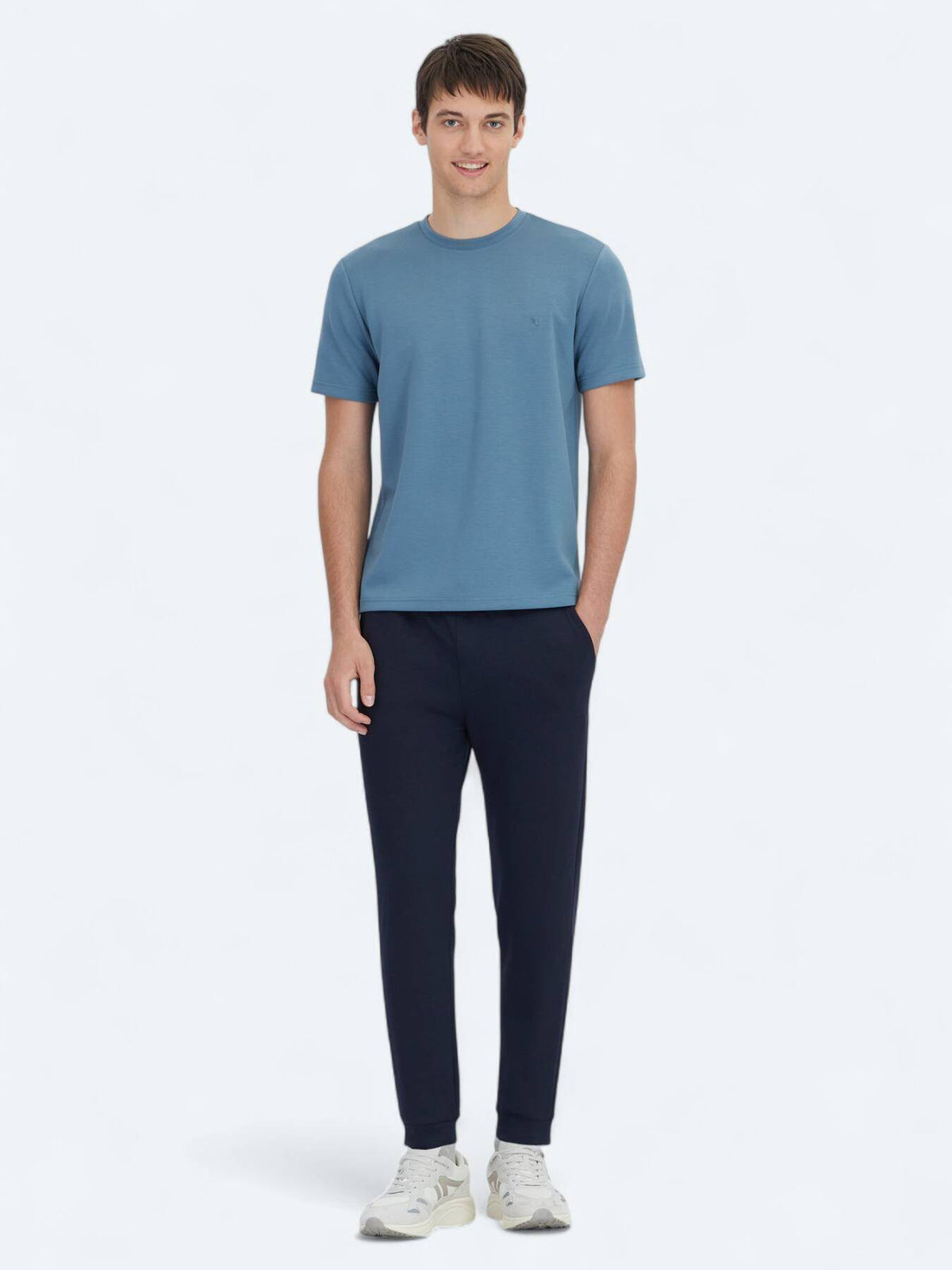 Indigo Unifarben Rundhals T-Shirt