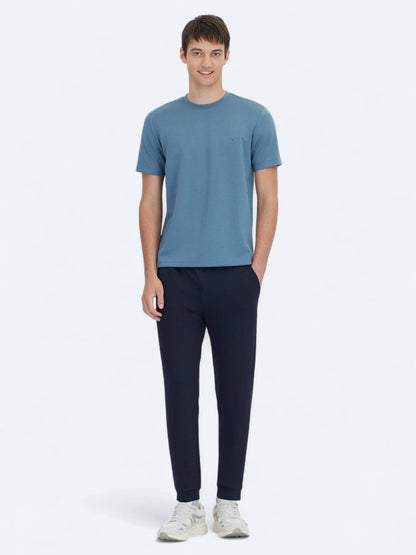Indigo Unifarben Rundhals T-Shirt