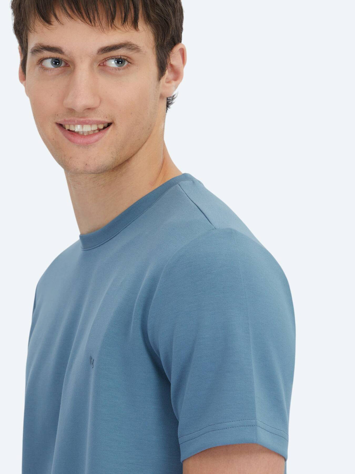Indigo Unifarben Rundhals T-Shirt