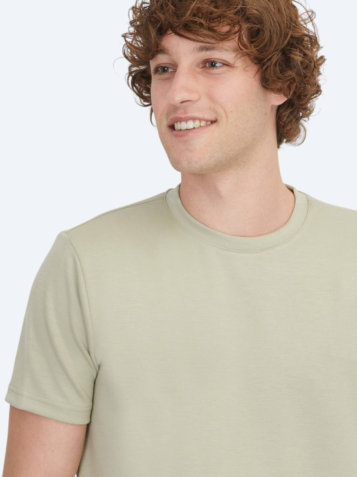 Helles Khaki Unifarben T-Shirt mit Rundhals