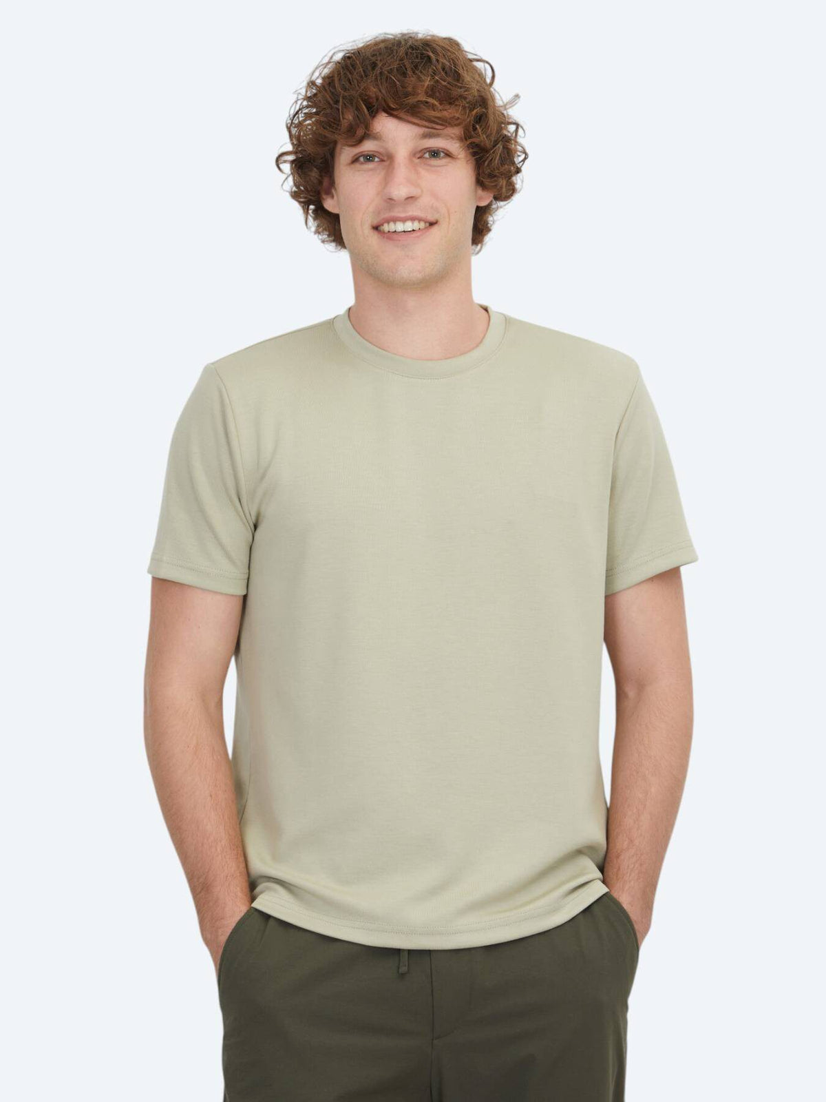 Helles Khaki Unifarben T-Shirt mit Rundhals