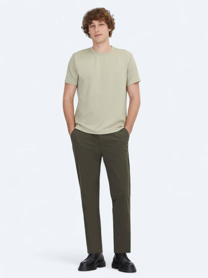 Helles Khaki Unifarben T-Shirt mit Rundhals