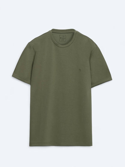 Khaki Unifarben Rundhals T-Shirt
