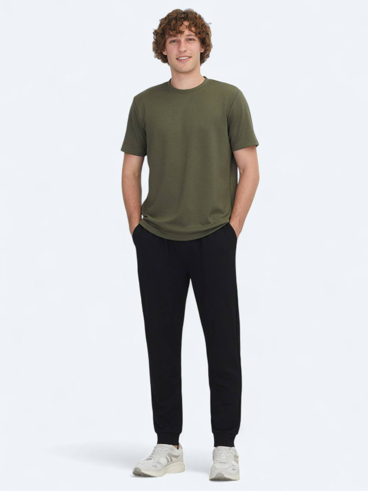 Khaki Unifarben Rundhals T-Shirt