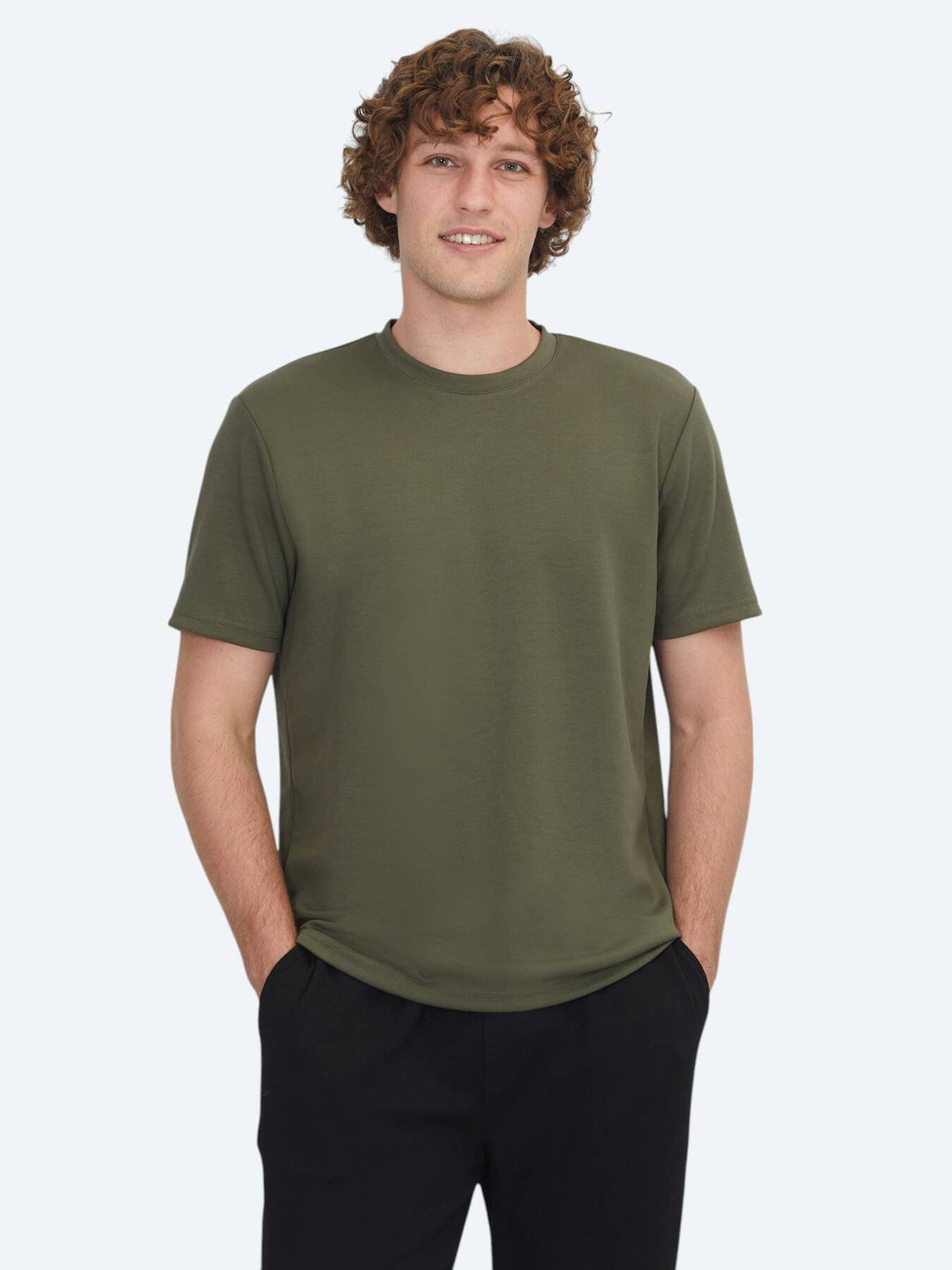 Khaki Unifarben Rundhals T-Shirt
