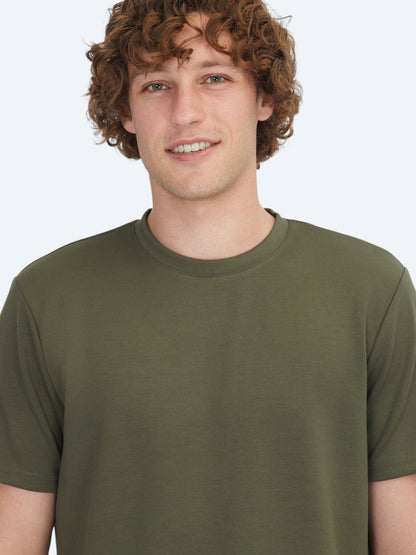 Khaki Unifarben Rundhals T-Shirt