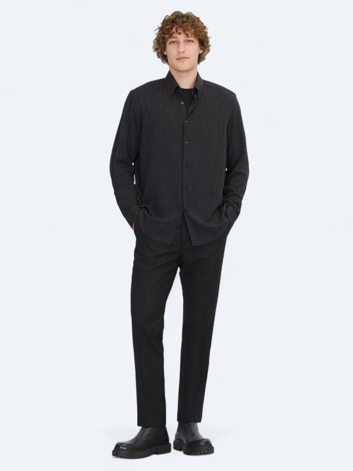 Schwarzes Regular Fit Webhemd