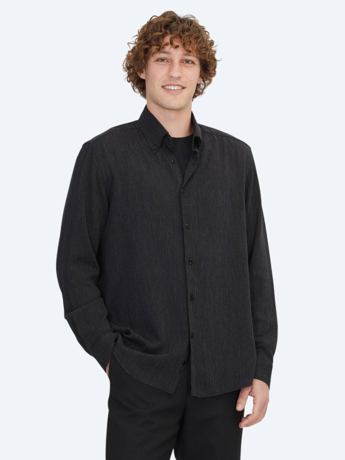 Schwarzes Regular Fit Webhemd